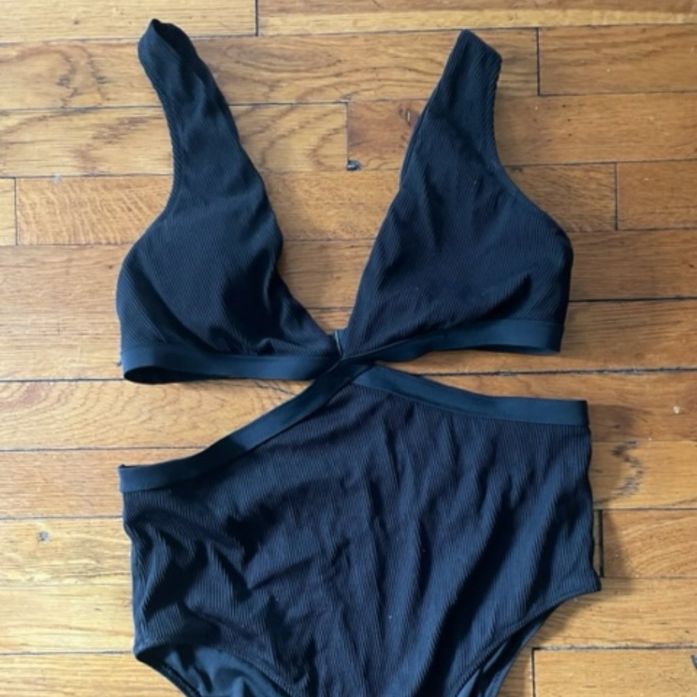 Aerie Ribbed Mix Crossover Cut Out One Piece Swimsuit